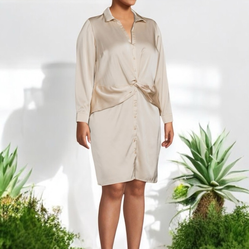 Olive & Oak women’s plus size 4X dress solid ivory button front shirt knee new